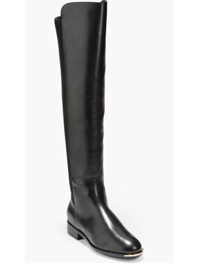 Cole Haan Black Over-the-Knee Leather Riding Boot with Toe Accent